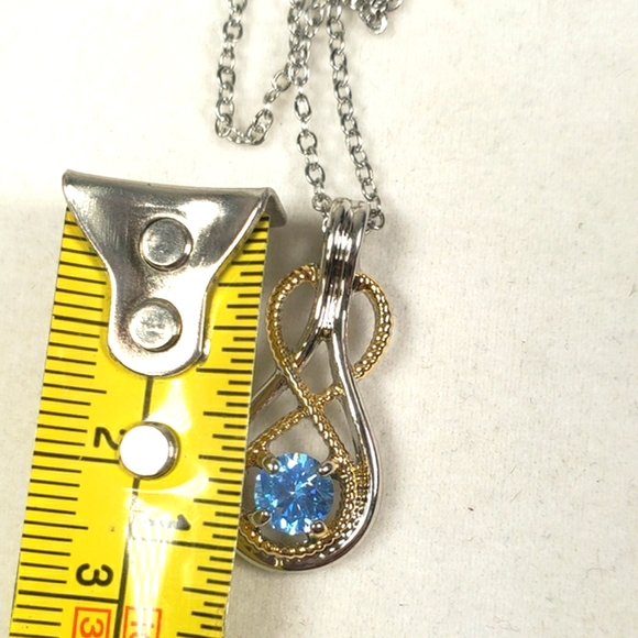 Double Infinity Shape Blue Crystal Stone Gold & Silver Tone Pendant and Chain - Picture 6 of 8